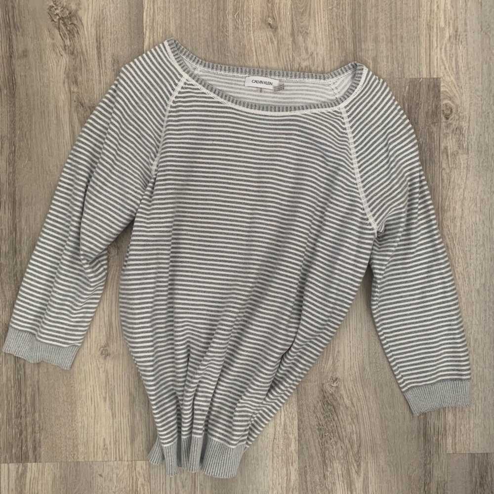 Gray and White Striped Pullover